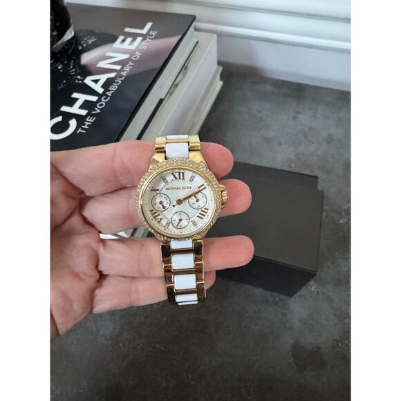 Michael Kors Women's Camille Gold-Tone Acrylic White Bracelet Watch MK5945 - Picture 2 of 15